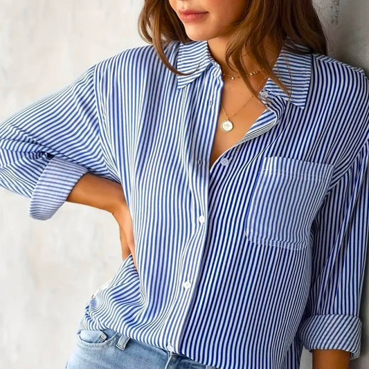 Chemise boutonnée classique à rayures pour femmes