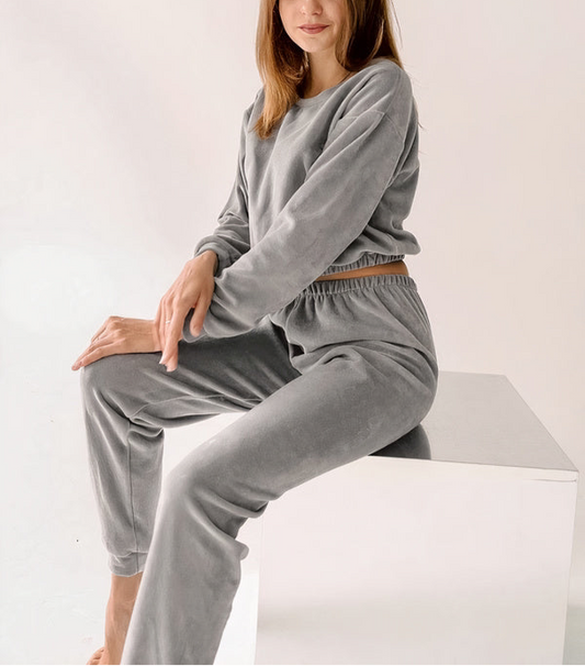 Pyjama femme effet Velvet pull + pantalon "Gris"