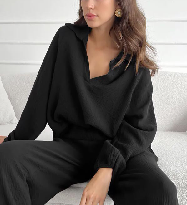 Pyjama Noir En Coton Pour Femme "Mélodie de Nuit"