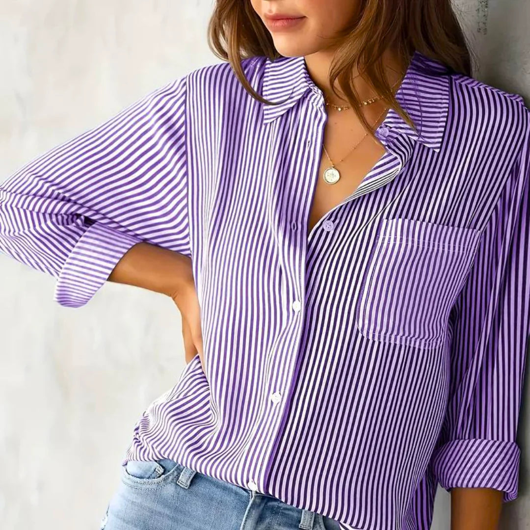 Chemise boutonnée classique à rayures pour femmes