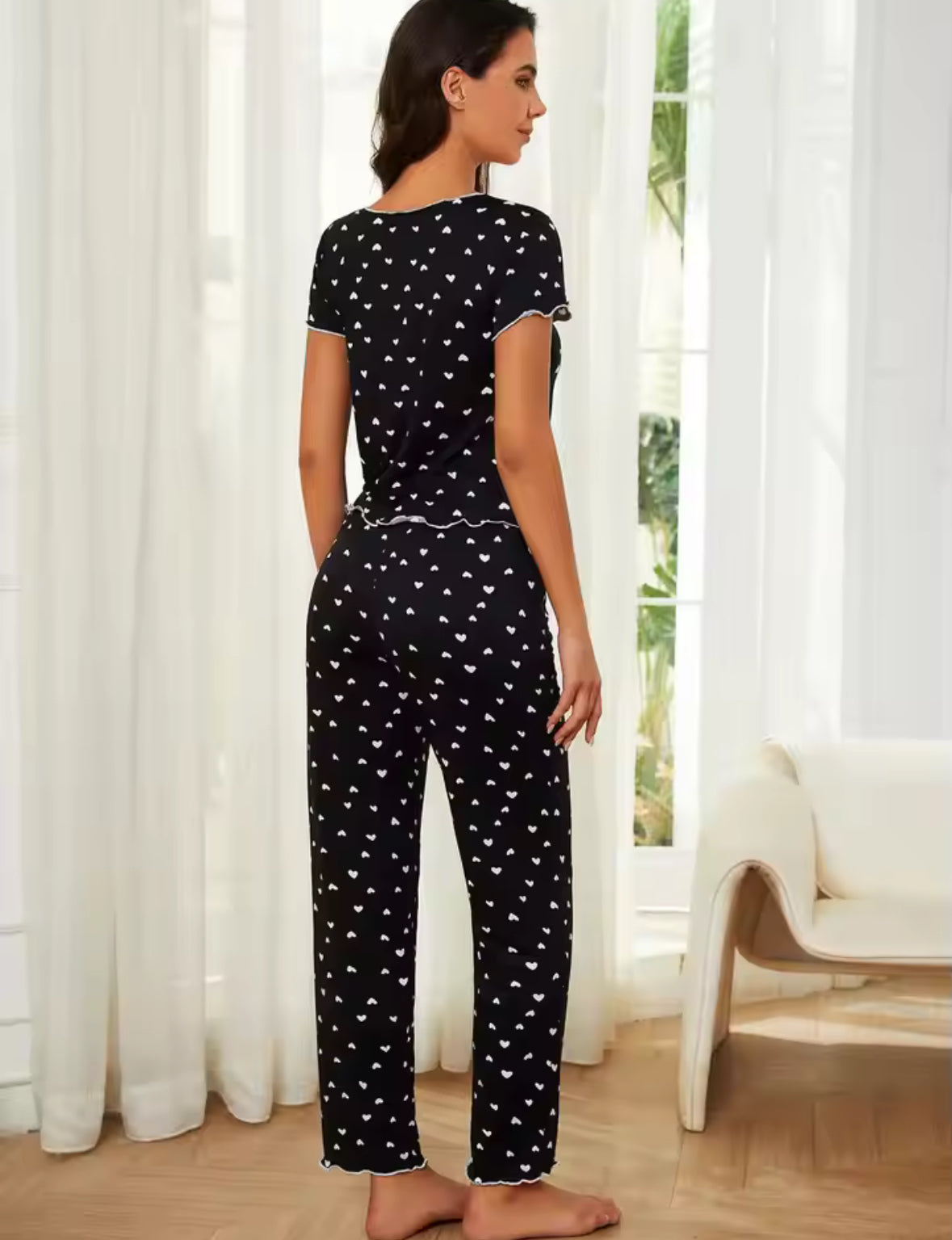 Pyjama femme noir coeur