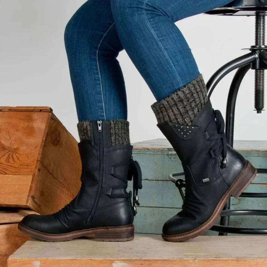 Bottes d'hiver douillettes en tricot pour femmes avec fermeture éclair sur le côté