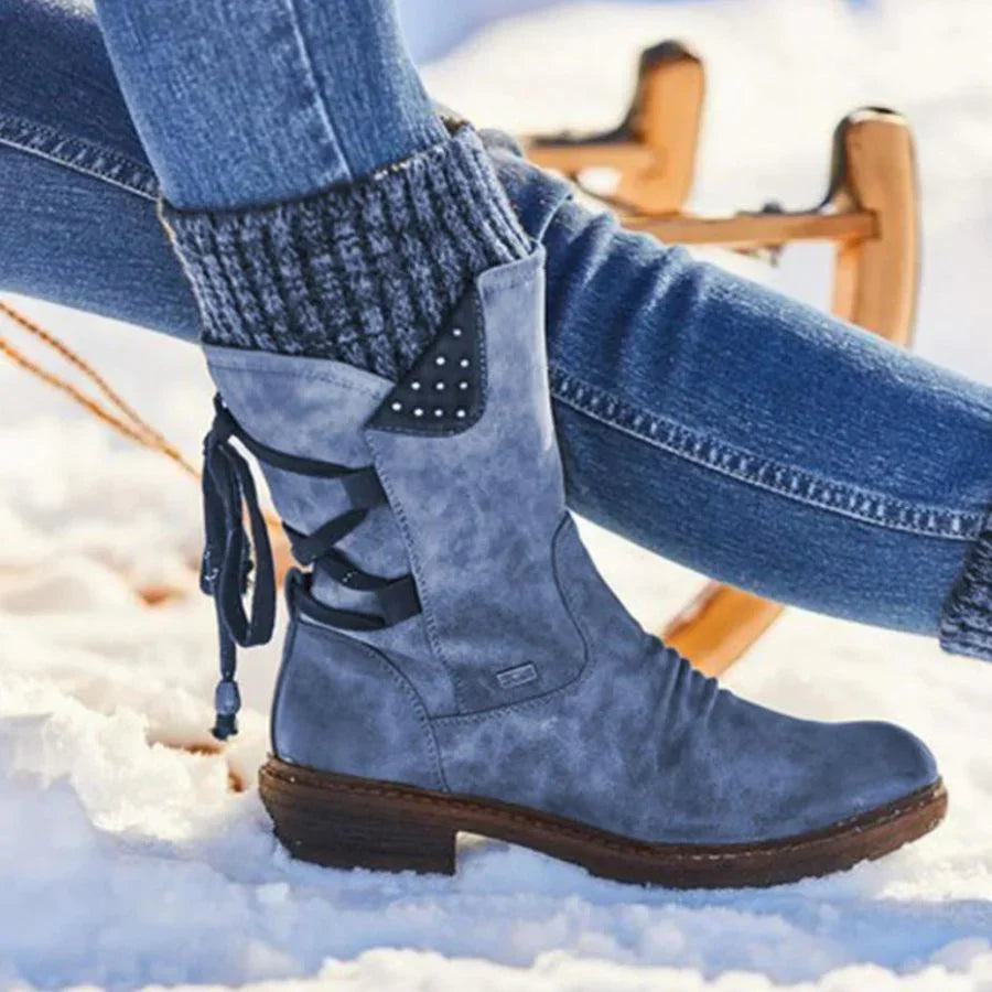 Bottes d'hiver douillettes en tricot pour femmes avec fermeture éclair sur le côté