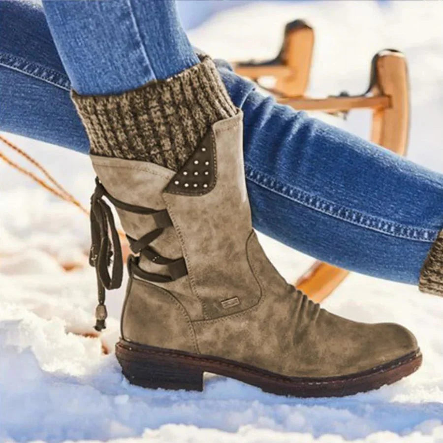 Bottes d'hiver douillettes en tricot pour femmes avec fermeture éclair sur le côté