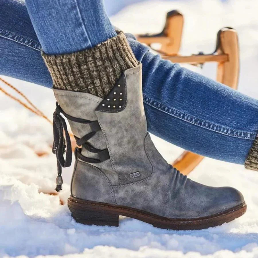 Bottes d'hiver douillettes en tricot pour femmes avec fermeture éclair sur le côté