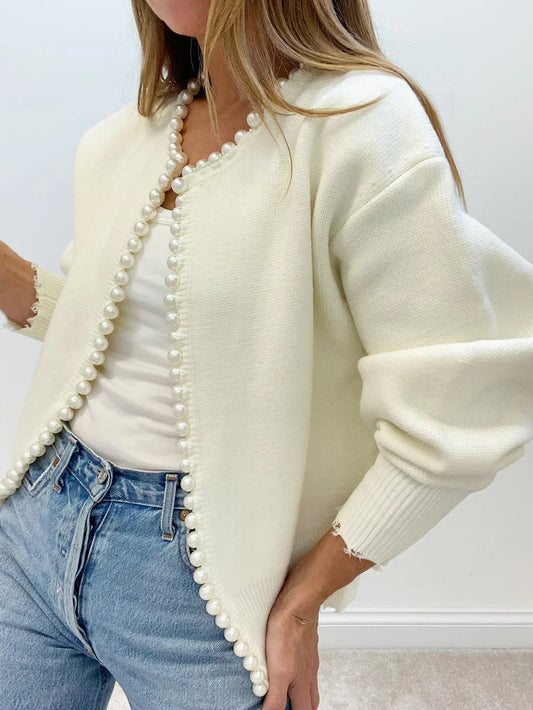 Cardigan élégant avec bordures en perles pour femmes