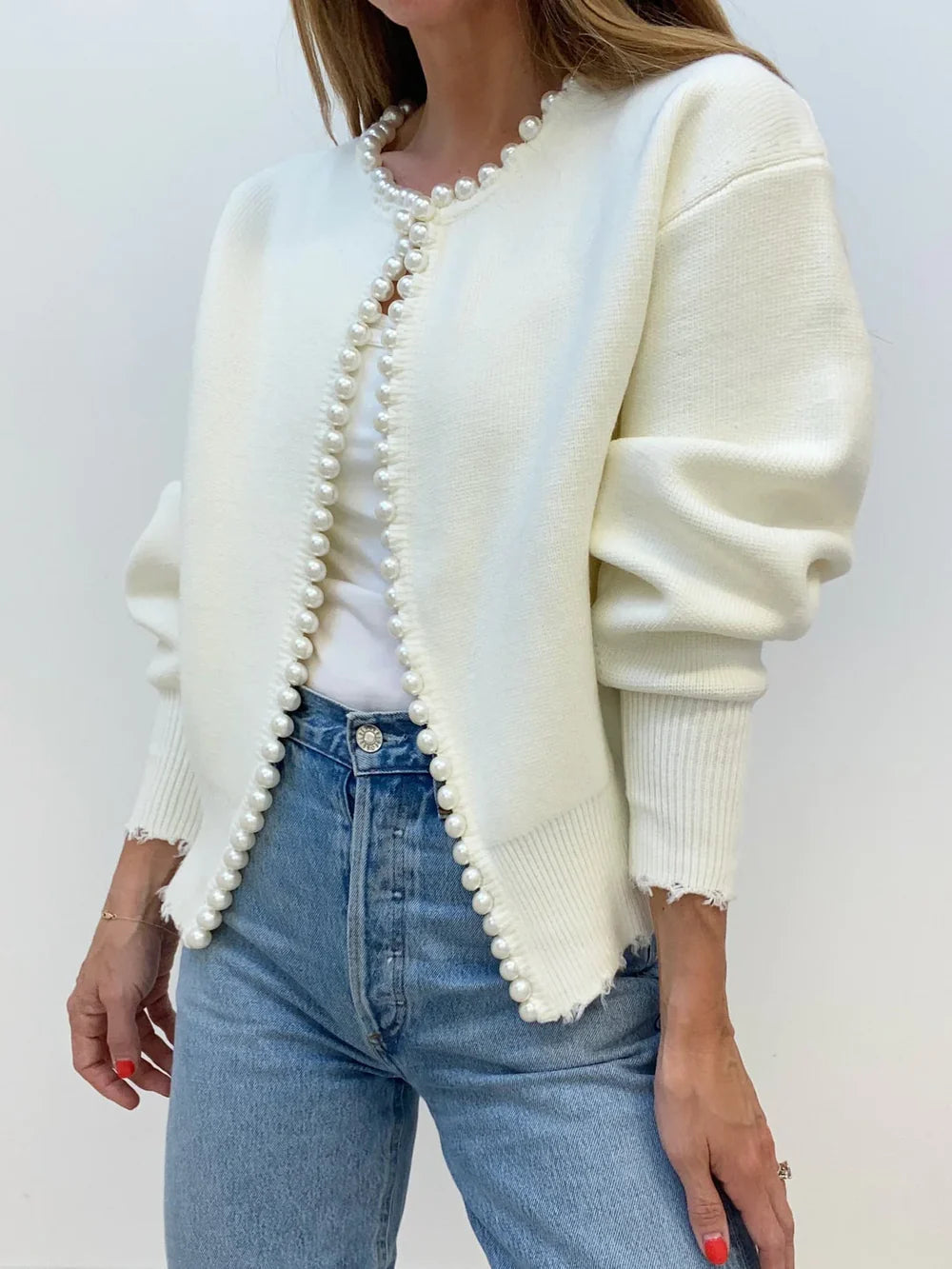 Cardigan élégant avec bordures en perles pour femmes