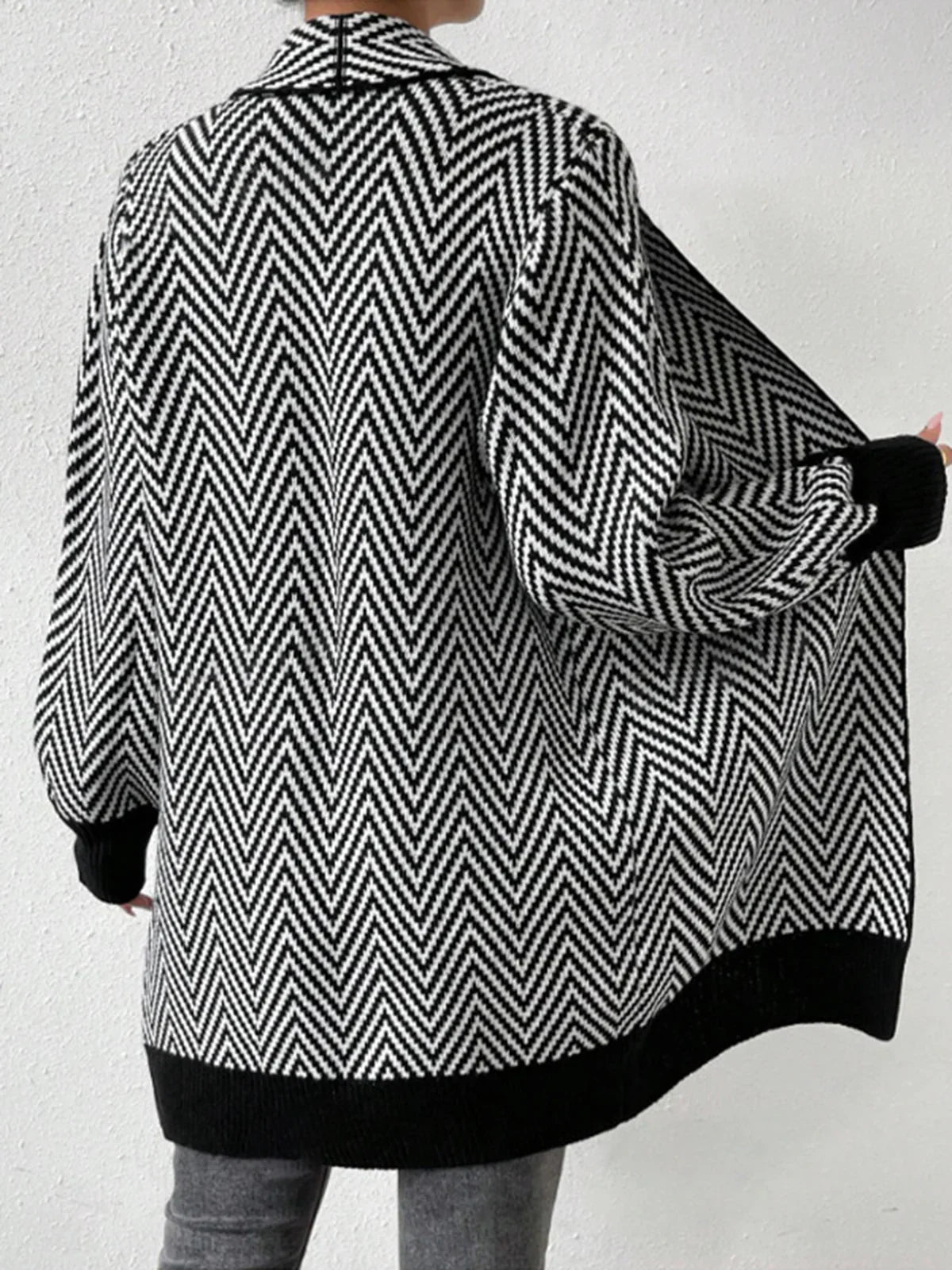 Cardigan élégant à motif chevron ouvert pour femmes