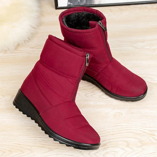 Bottes d'hiver à fermeture éclair pour femmes avec doublure en fausse fourrure