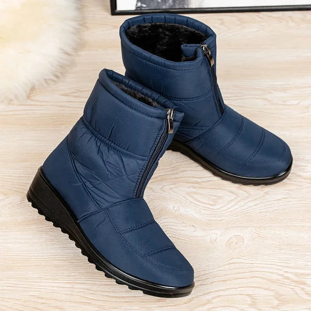 Bottes d'hiver à fermeture éclair pour femmes avec doublure en fausse fourrure