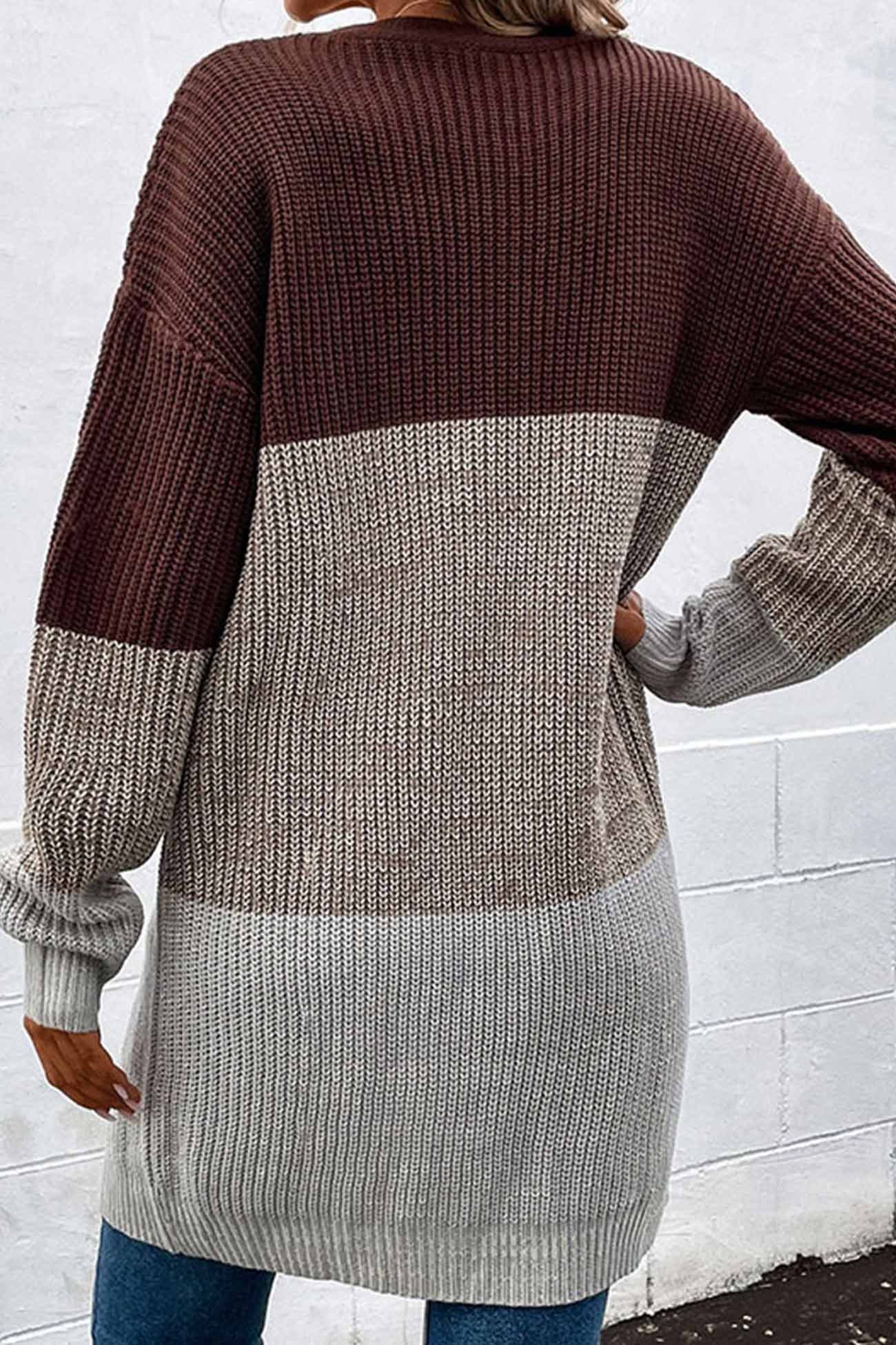 Cardigan long en maille contrastée pour femmes