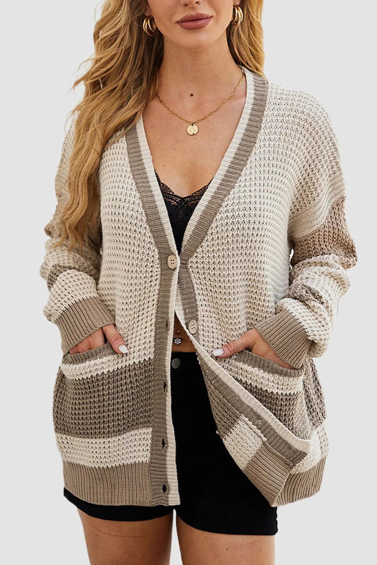 Cardigan en tricot coloré avec poches pour femmes