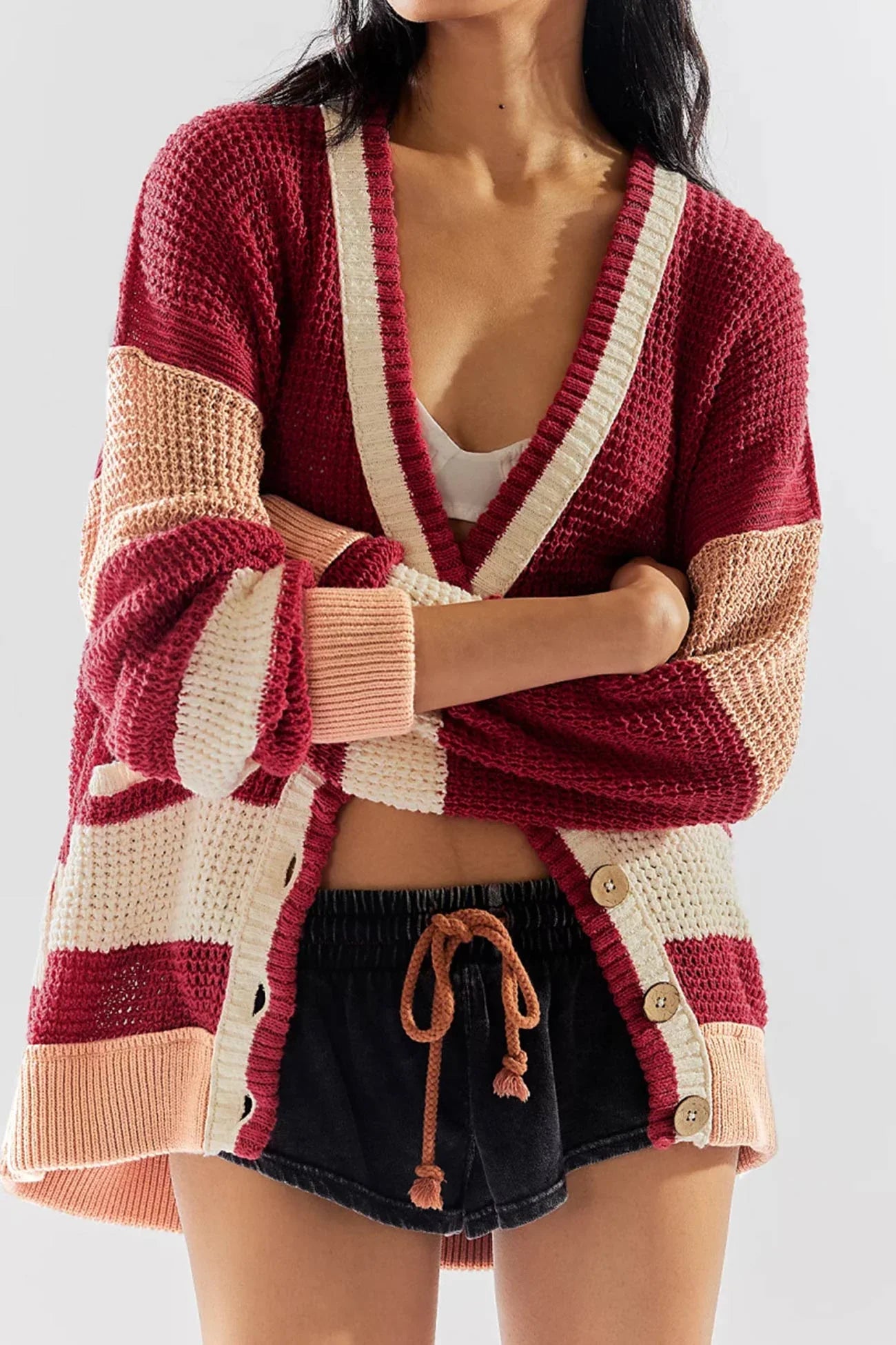 Cardigan en tricot coloré avec poches pour femmes