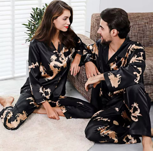 Pyjamas couple dragon noir