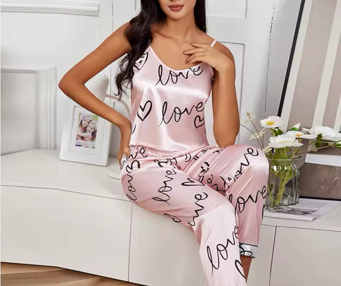 Pyjama femme satin cœur