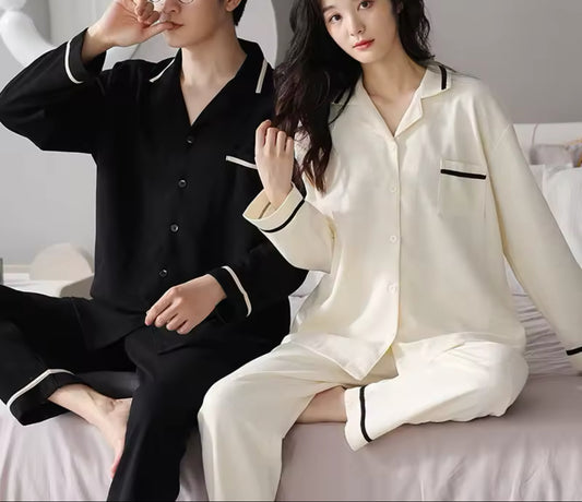 Pyjamas doux pour couple noir blanc