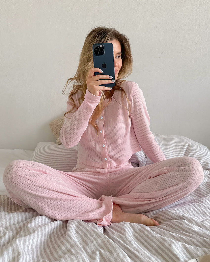 Confortable pyjama boutonné côtelé pour femmes