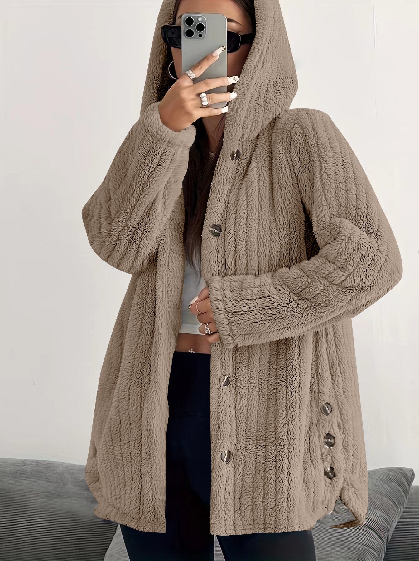 Cardigan polaire à capuche pour femmes