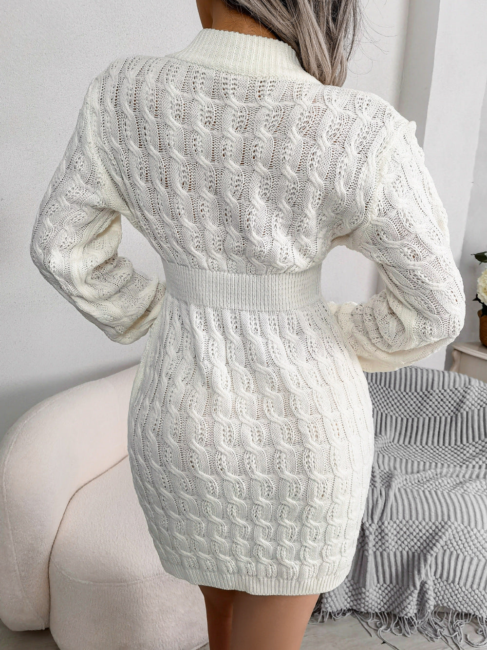 Robe pull à manches longues en maille torsadée pour femmes