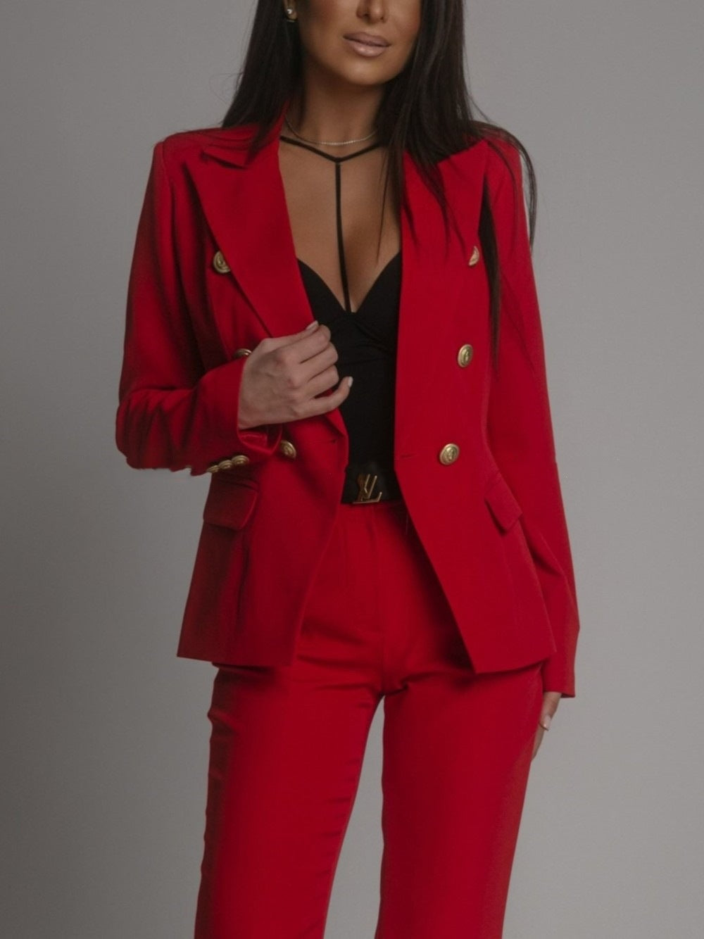 Elégant ensemble blazer et pantalon à double boutonnage