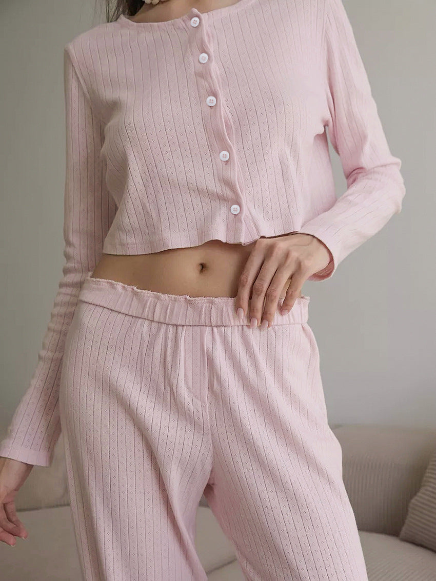 Confortable pyjama boutonné côtelé pour femmes