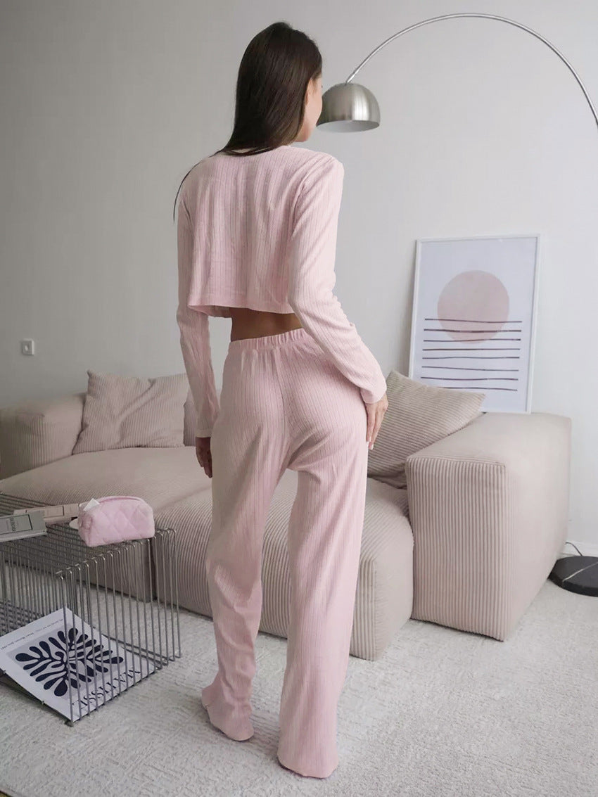 Confortable pyjama boutonné côtelé pour femmes