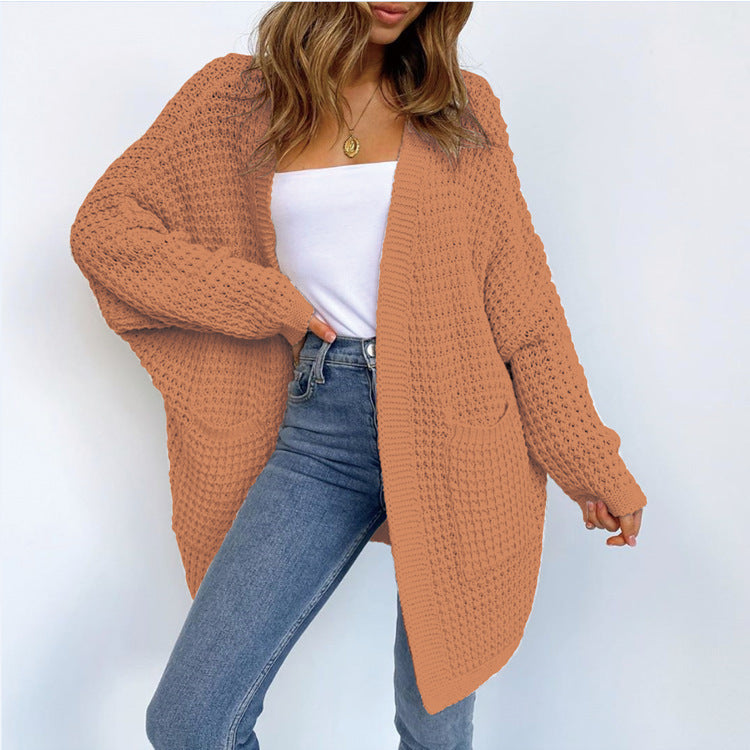 Cardigan ouvert en tricot à grosses mailles avec poches pour femmes