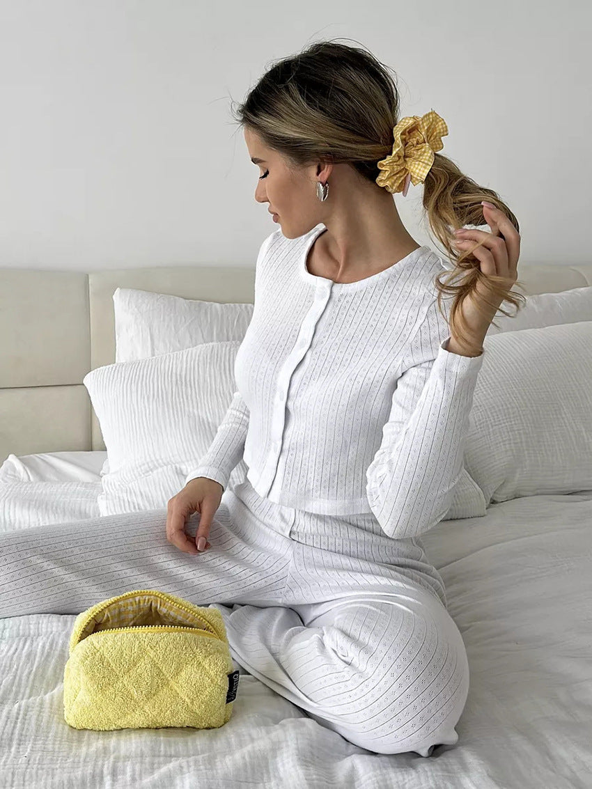 Confortable pyjama boutonné côtelé pour femmes