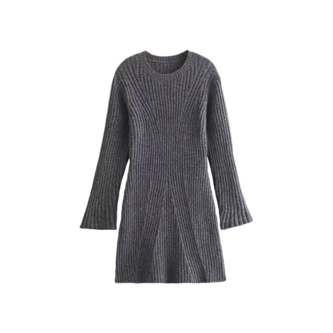 Robe élégante à manches longues en tricot côtelé