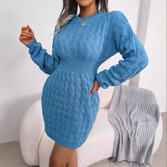 Robe pull à manches longues en maille torsadée pour femmes