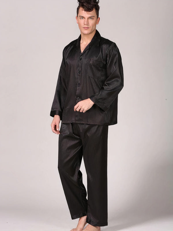 Pyjama en Satin à Rayures pour Homme "Noir"