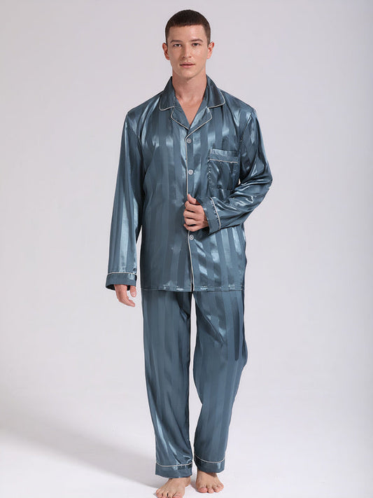 Pyjama à Rayures en Satin pour Homme "Bleu Océan"