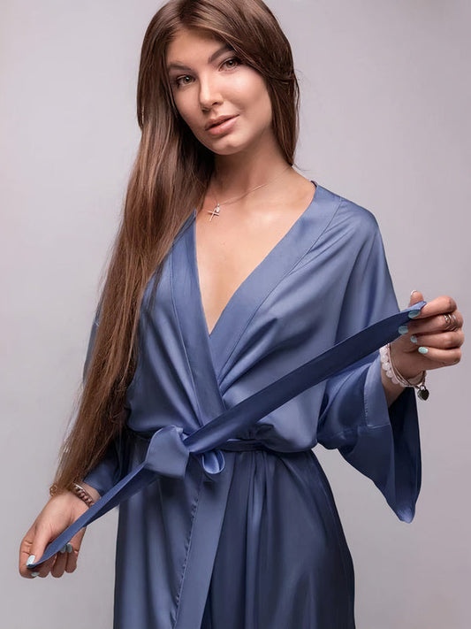 Robe de Chambre en Satin pour Femme "Marine"