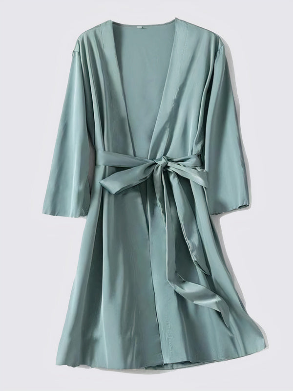 Robe de Chambre en Satin pour Femme "Kimono Bleu Ciel"