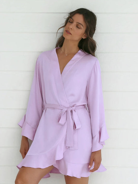 Robe de Chambre Femme à Volants en Satin "Lavande"