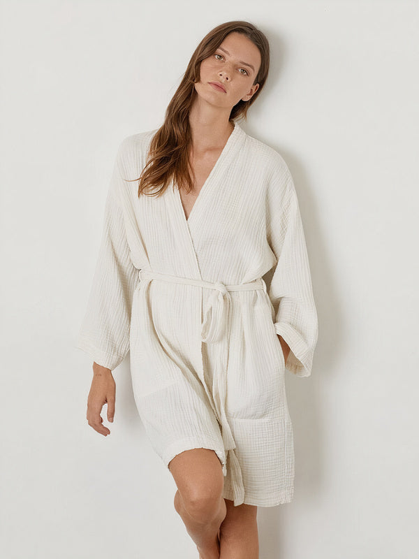 Robe de Chambre Femme Hiver en Coton "Blanc"