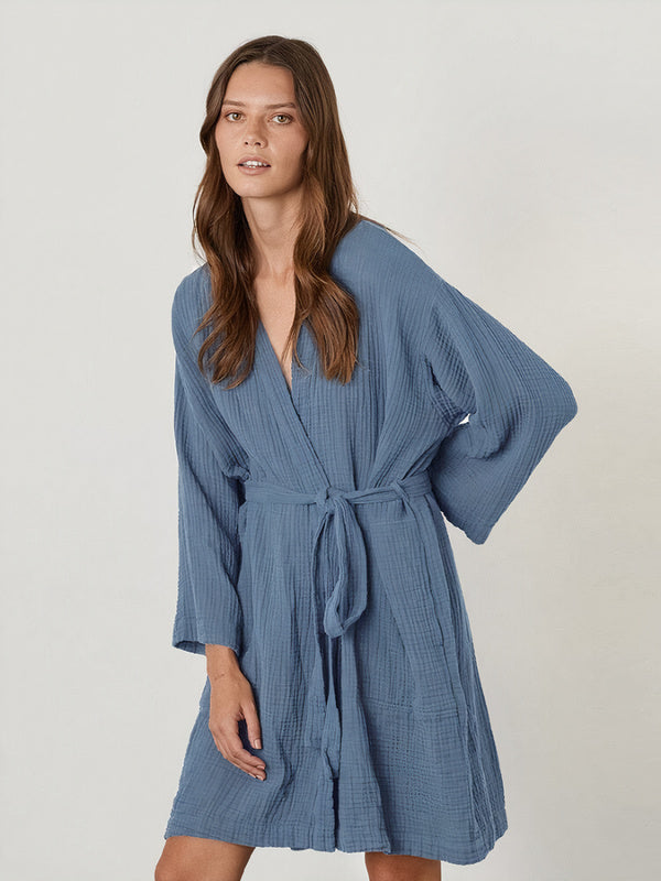 Robe de Chambre Femme Hiver en Coton "Bleu"