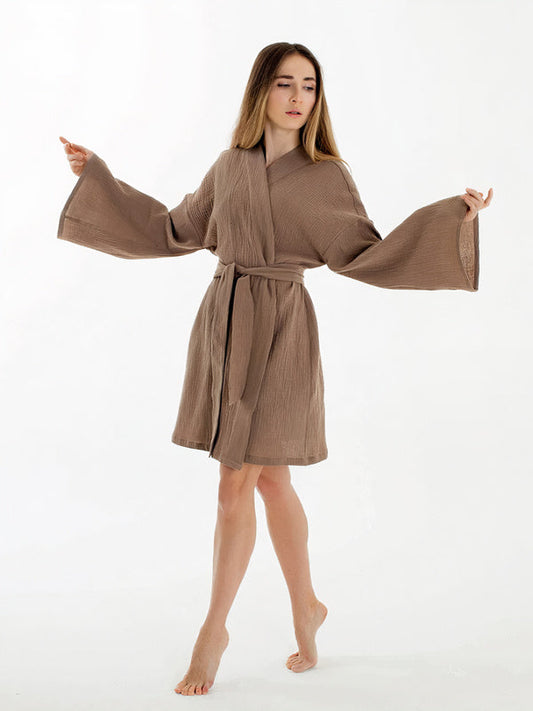 Robe de Chambre Femme Kimono Ceinturée "Marron"