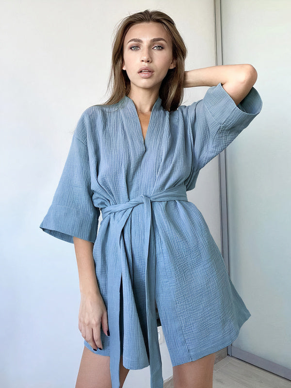 Robe de Chambre Femme en Coton "Bleu"