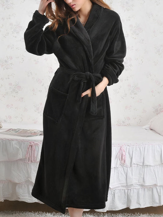 Robe de Chambre Longue Polaire Femme "Noir"