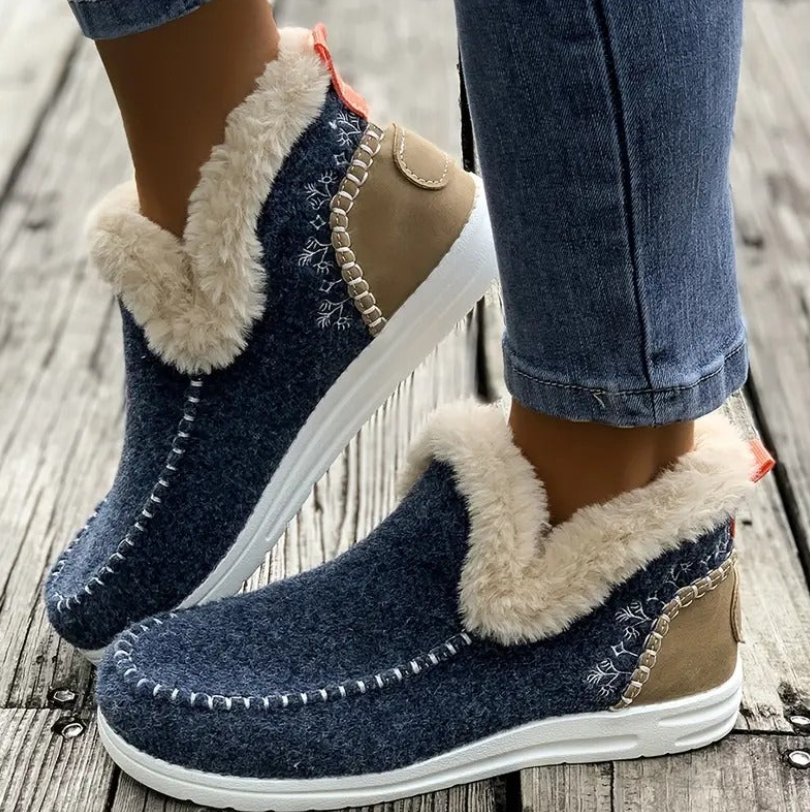 Chaussures d'hiver à semelles antidérapantes doublées de polaire pour femmes