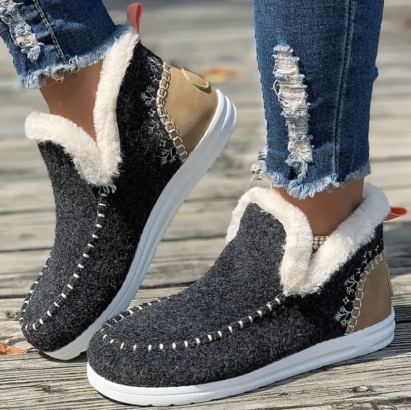 Chaussures d'hiver à semelles antidérapantes doublées de polaire pour femmes