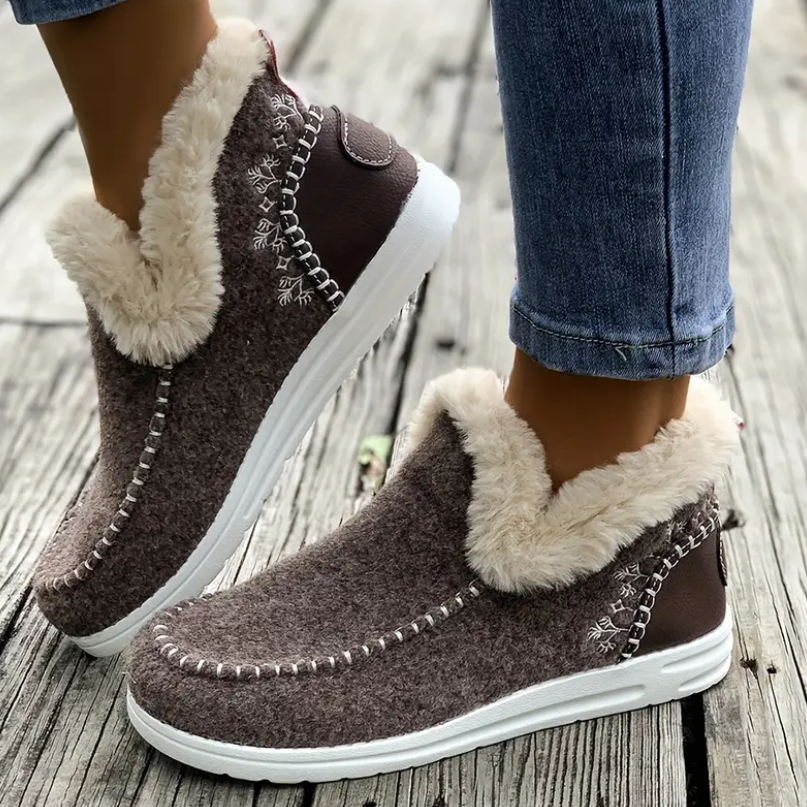 Chaussures d'hiver à semelles antidérapantes doublées de polaire pour femmes