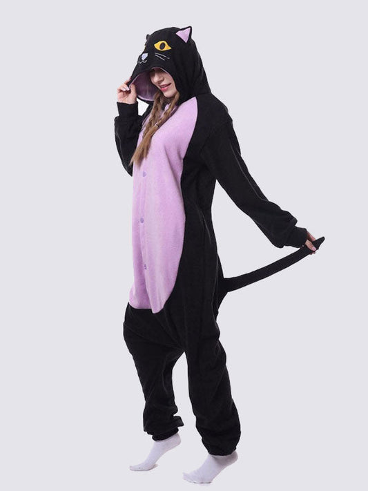 Combinaison Pyjama Pour Femme "Chat Nocturne Violet"