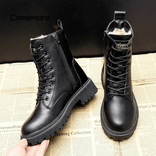 Bottes de combat doublées de fausse fourrure pour femmes