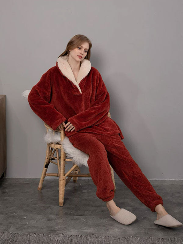 Ensemble Pyjama Femme Polaire Bordeaux "Flocon de Douceur"