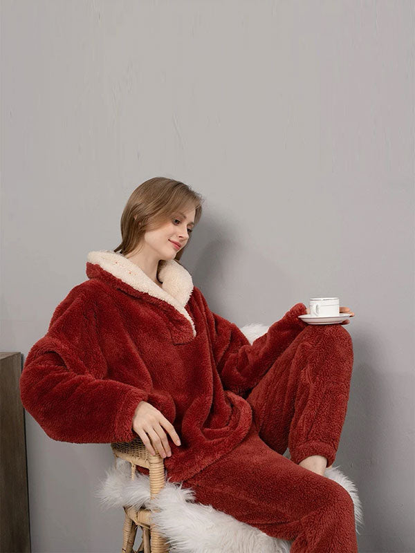 Ensemble Pyjama Femme Polaire Bordeaux "Flocon de Douceur"