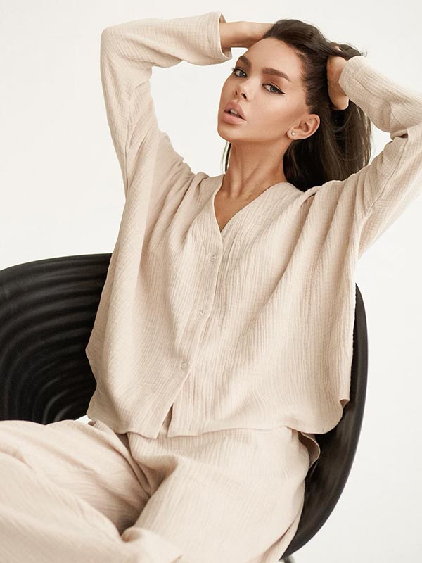 Pyjama Pour Femme En Coton Beige "Nuage de Douceur"