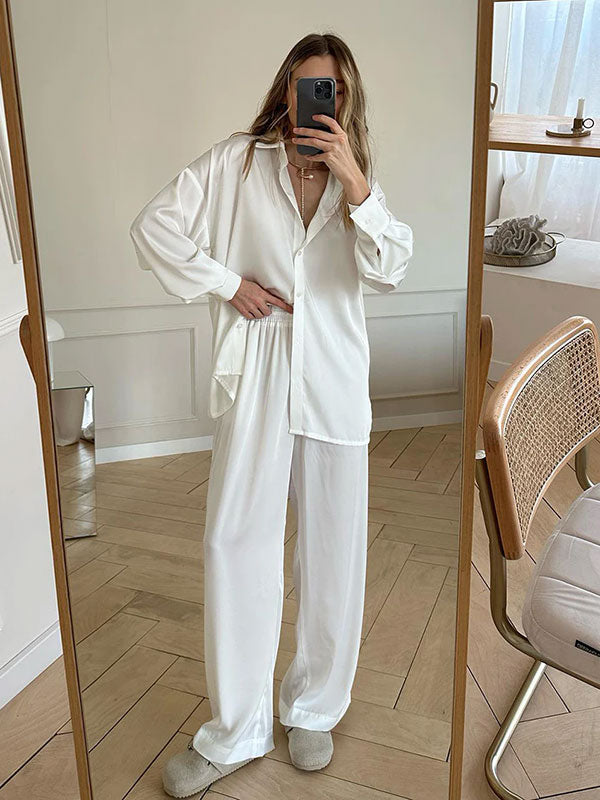 Pyjama Blanc Pour Femme En Satin "Reflet de Minuit"