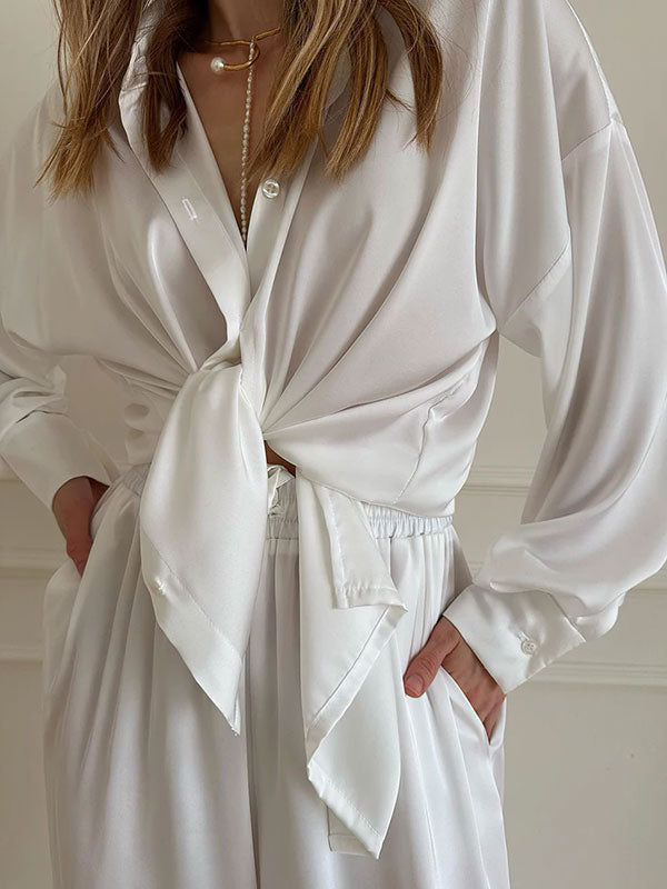 Pyjama Blanc Pour Femme En Satin "Reflet de Minuit"